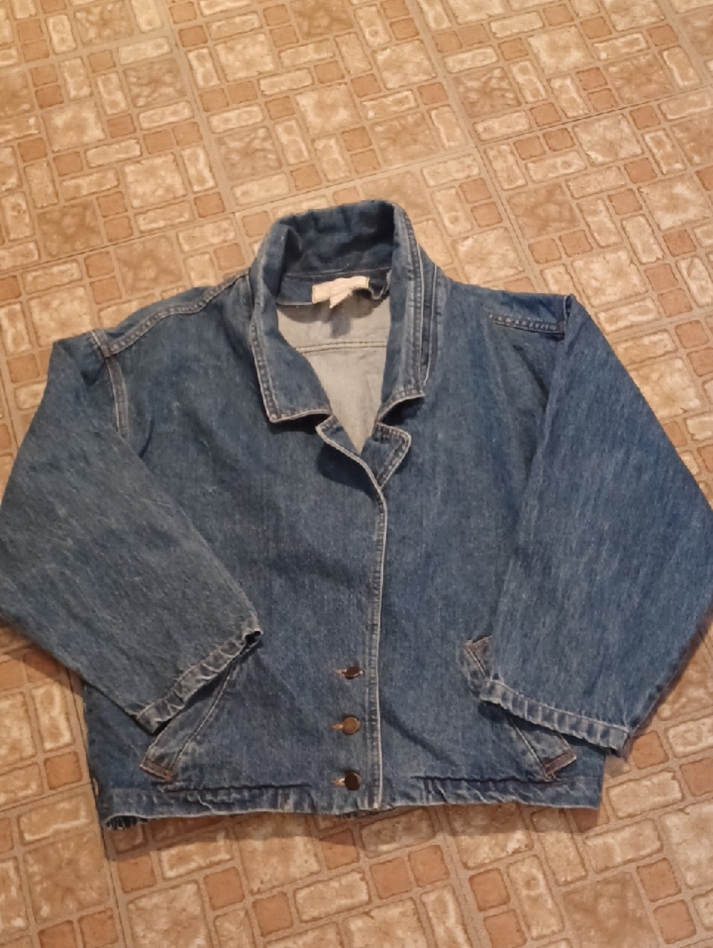 Denim Button-Front Jacket in Blue Vintage 1090's Oversize Jean Jacket